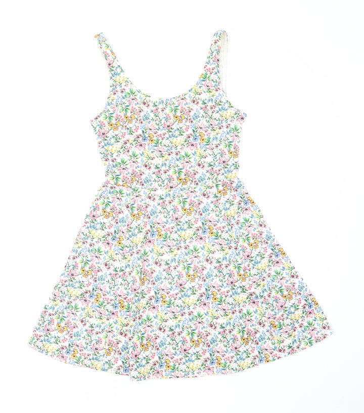 H&M Womens Multicoloured Floral Cotton Tank Dress Size 6 Scoop Neck Pullover