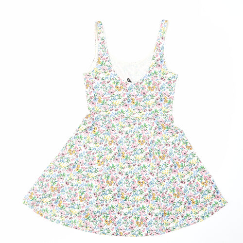 H&M Womens Multicoloured Floral Cotton Tank Dress Size 6 Scoop Neck Pullover
