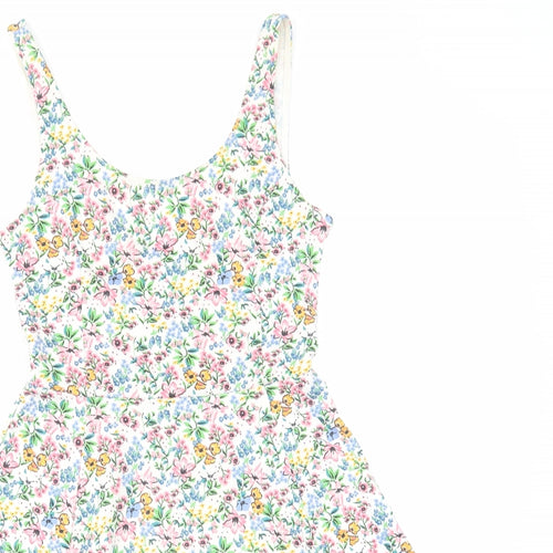 H&M Womens Multicoloured Floral Cotton Tank Dress Size 6 Scoop Neck Pullover
