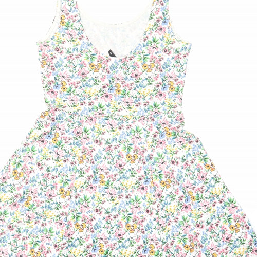 H&M Womens Multicoloured Floral Cotton Tank Dress Size 6 Scoop Neck Pullover