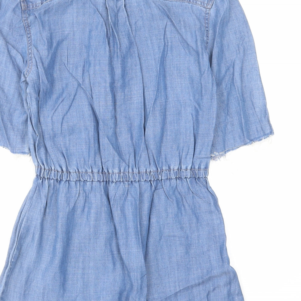 NEXT Womens Blue Cotton A-Line Size 8 V-Neck Tie - Distressed Look