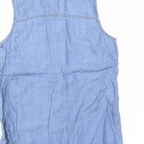 Denim & Co. Womens Blue Cotton Basic Button-Up Size 8 Round Neck