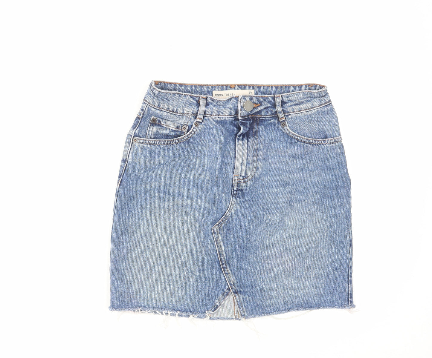 ASOS Womens Blue Cotton A-Line Skirt Size 8 Zip