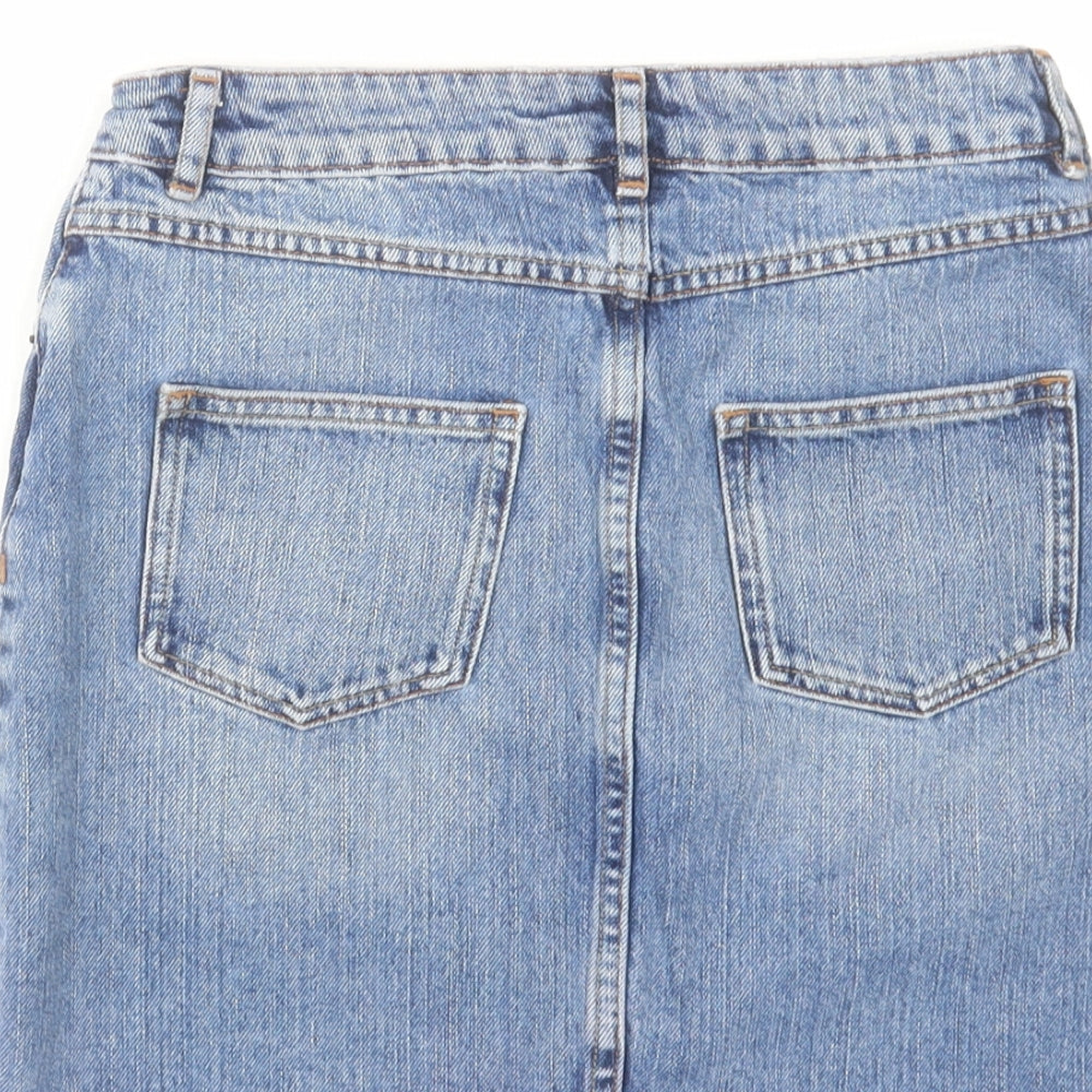 ASOS Womens Blue Cotton A-Line Skirt Size 8 Zip
