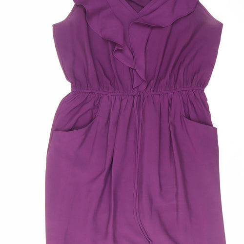 Antea Womens Purple Polyester Shift Size 16 V-Neck Button