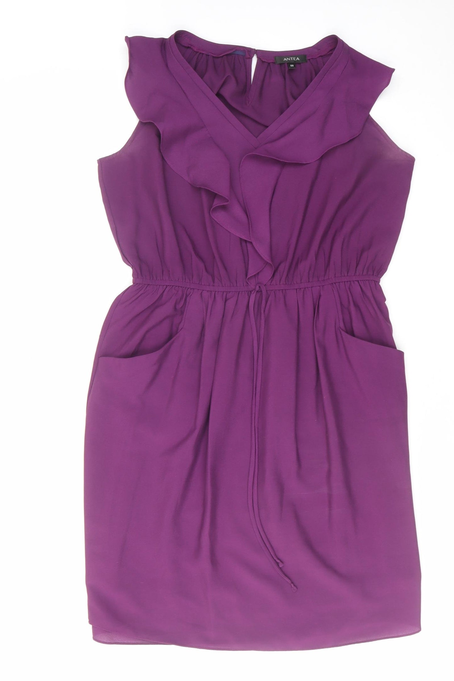 Antea Womens Purple Polyester Shift Size 16 V-Neck Button