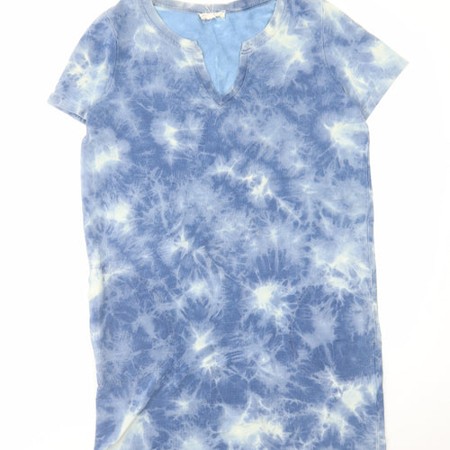 Fame & Delancy Womens Blue Geometric Cotton T-Shirt Dress Size M V-Neck Pullover