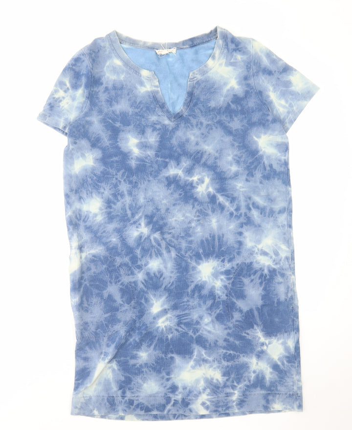 Fame & Delancy Womens Blue Geometric Cotton T-Shirt Dress Size M V-Neck Pullover