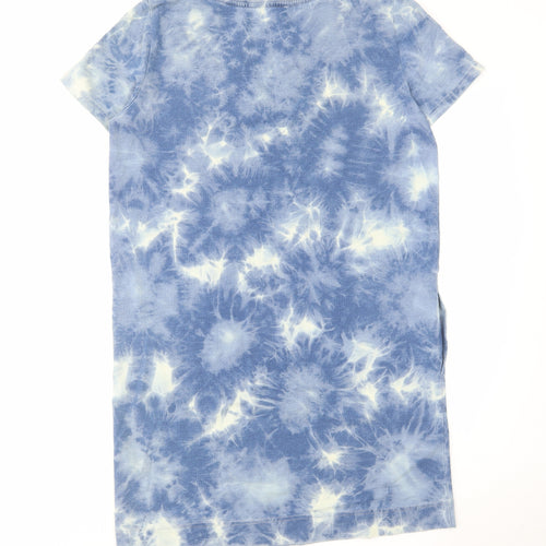 Fame & Delancy Womens Blue Geometric Cotton T-Shirt Dress Size M V-Neck Pullover