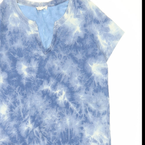 Fame & Delancy Womens Blue Geometric Cotton T-Shirt Dress Size M V-Neck Pullover