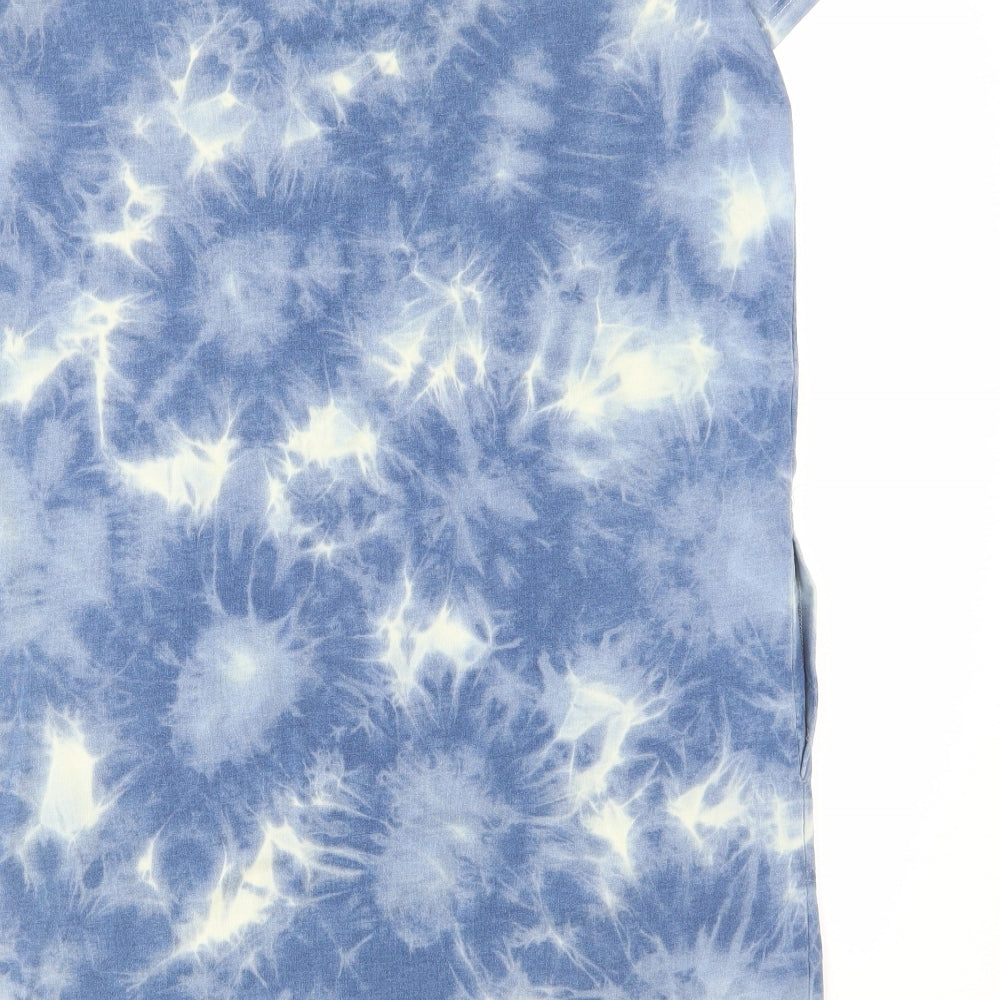 Fame & Delancy Womens Blue Geometric Cotton T-Shirt Dress Size M V-Neck Pullover