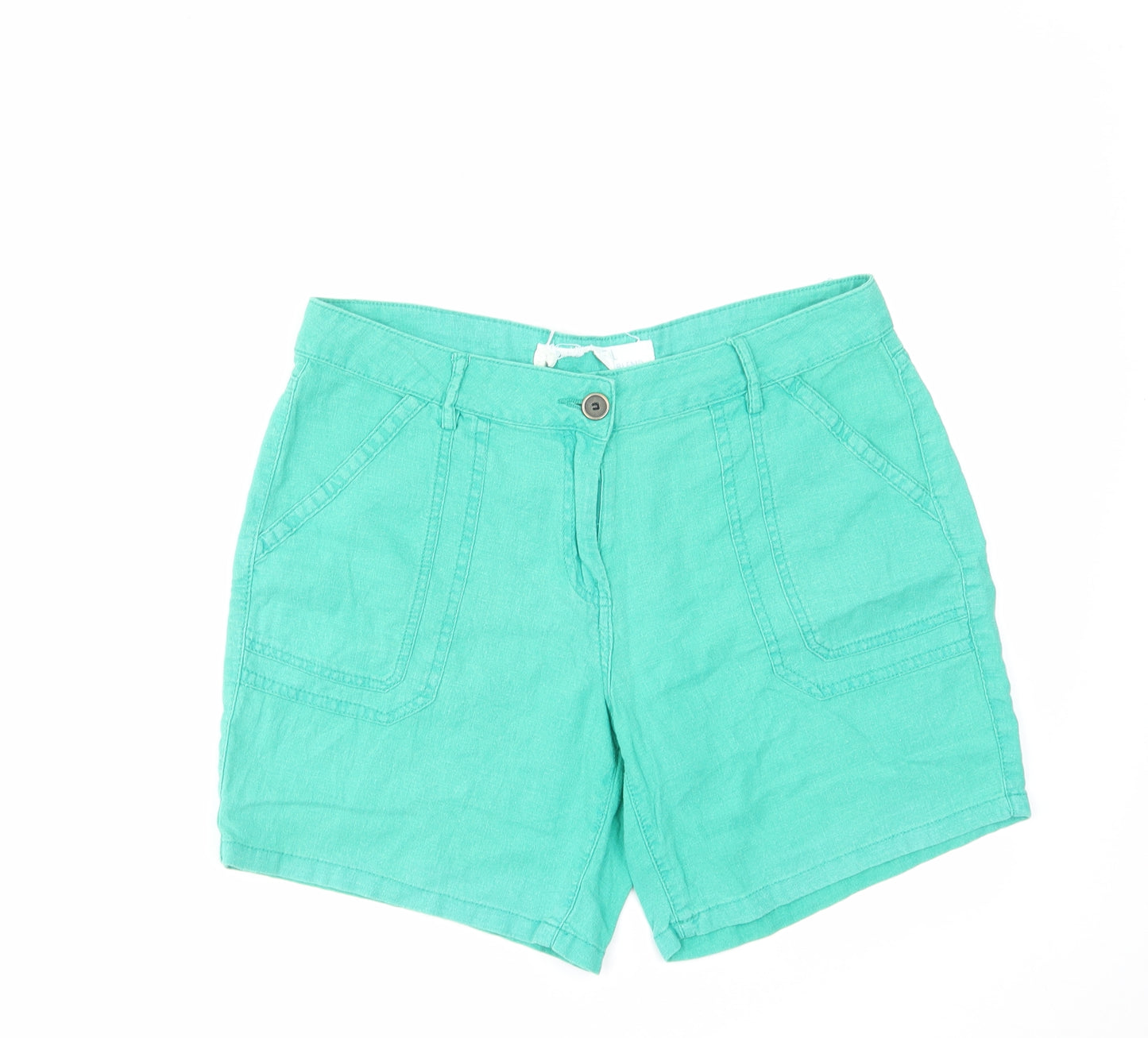 NEXT Womens Green Linen Basic Shorts Size 14 L7 in Regular Zip