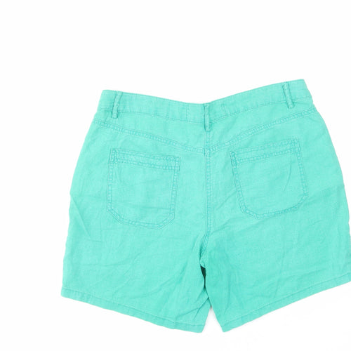 NEXT Womens Green Linen Basic Shorts Size 14 L7 in Regular Zip