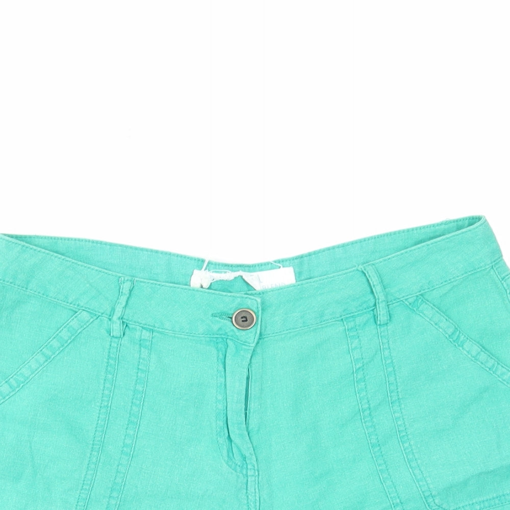 NEXT Womens Green Linen Basic Shorts Size 14 L7 in Regular Zip