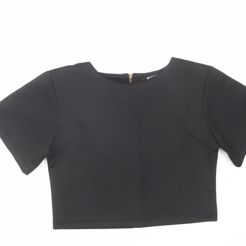 Missguided Womens Black Polyester Cropped T-Shirt Size 8 Round Neck