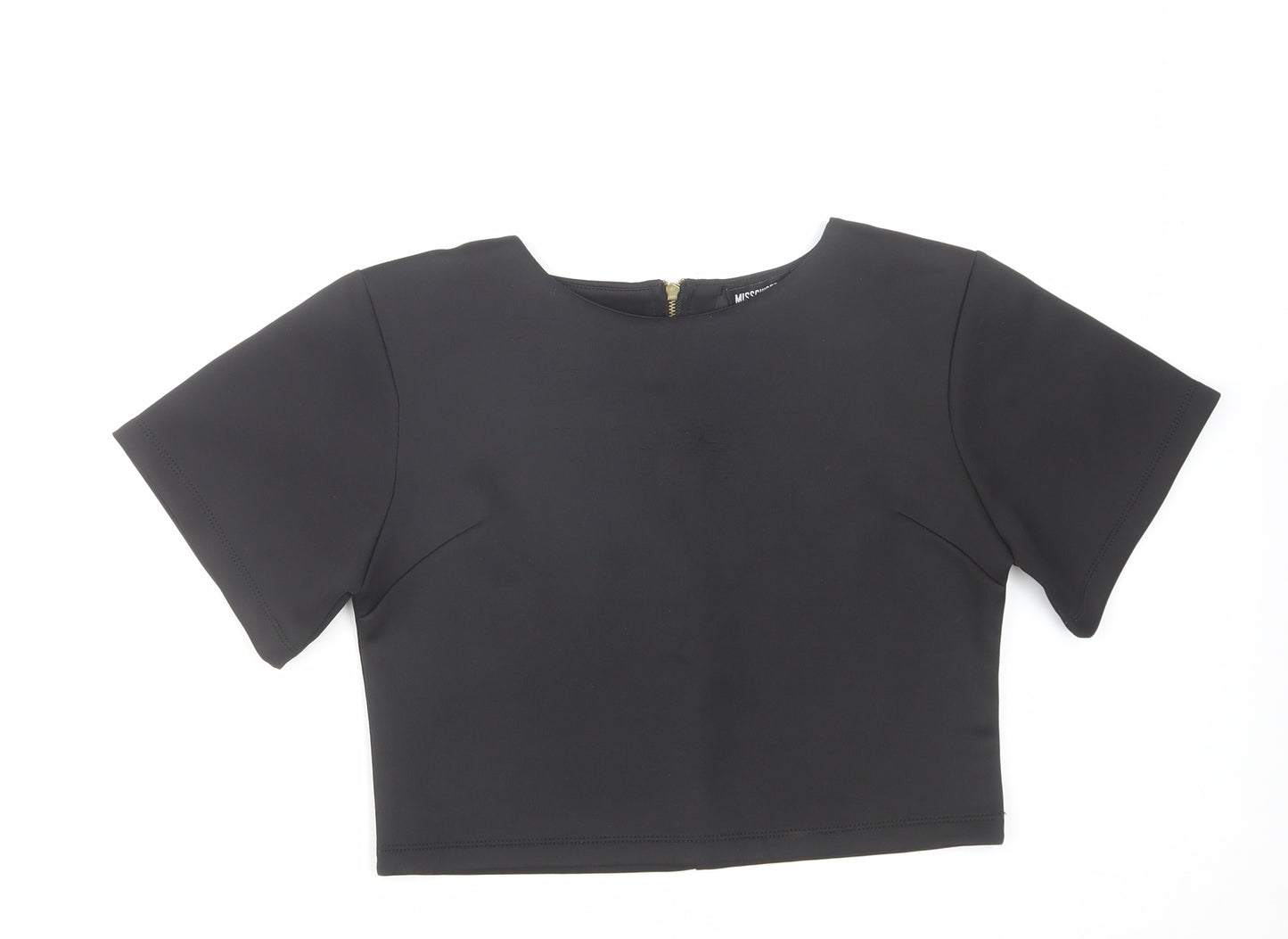 Missguided Womens Black Polyester Cropped T-Shirt Size 8 Round Neck