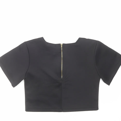 Missguided Womens Black Polyester Cropped T-Shirt Size 8 Round Neck