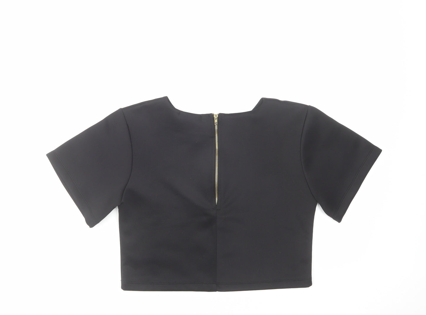 Missguided Womens Black Polyester Cropped T-Shirt Size 8 Round Neck