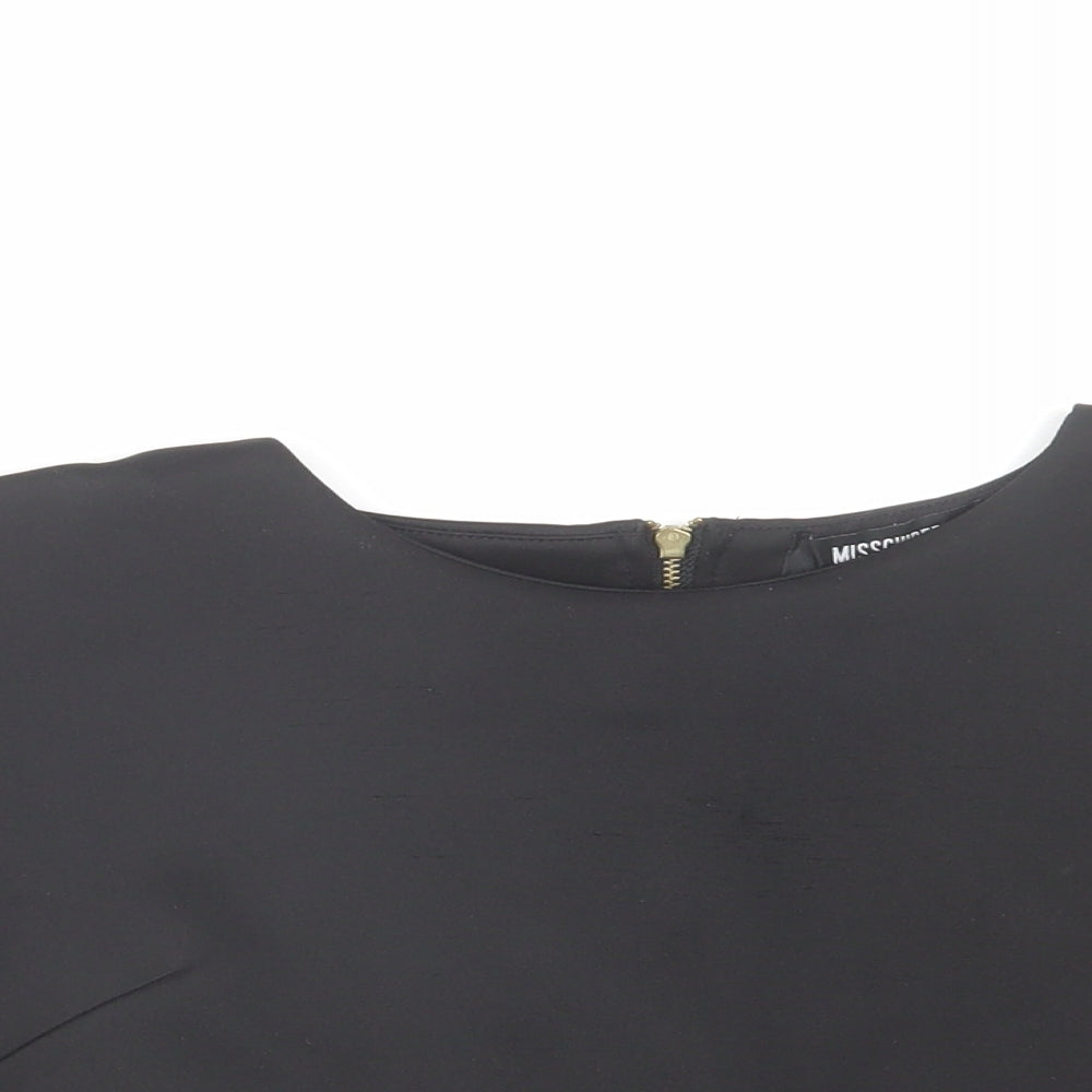 Missguided Womens Black Polyester Cropped T-Shirt Size 8 Round Neck