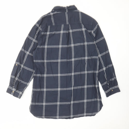B.You Womens Blue Plaid Cotton Basic Button-Up Size 14 Collared
