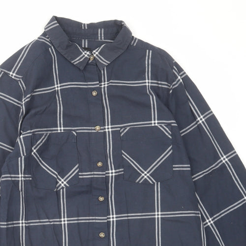 B.You Womens Blue Plaid Cotton Basic Button-Up Size 14 Collared