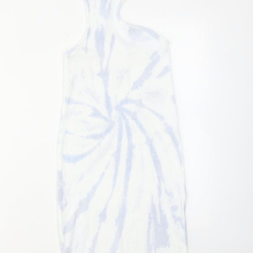 Zara Womens Blue Geometric Cotton Bodycon Size M Round Neck Pullover
