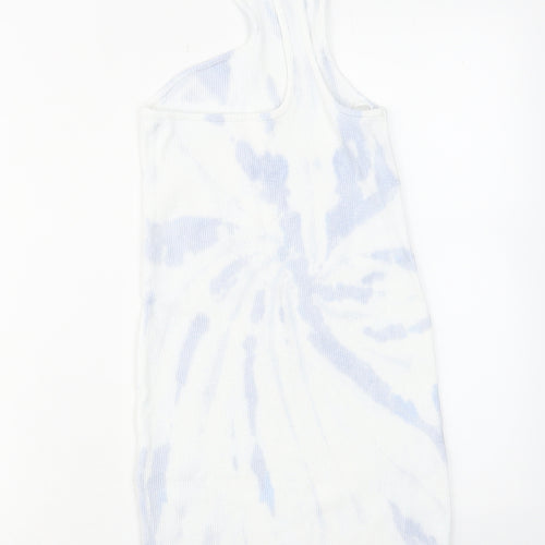 Zara Womens Blue Geometric Cotton Bodycon Size M Round Neck Pullover