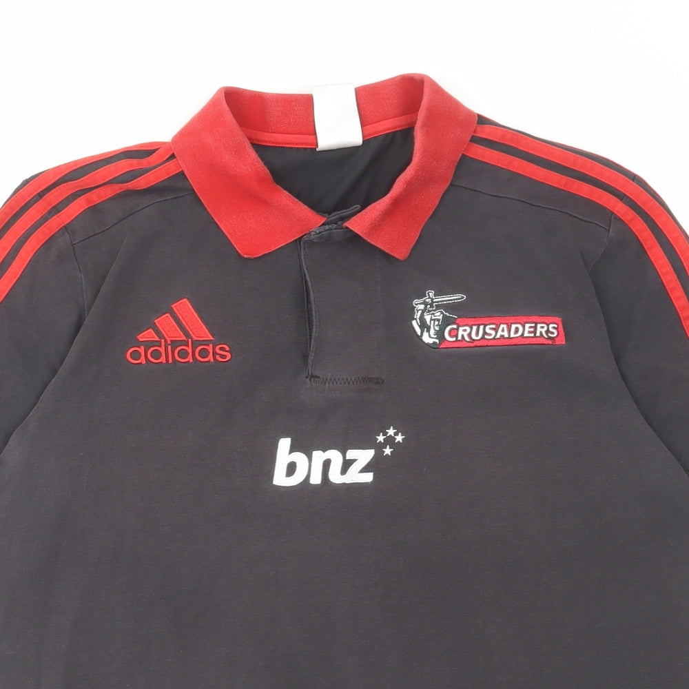 adidas Mens Grey Cotton Polo Size L Collared Button - Crusaders