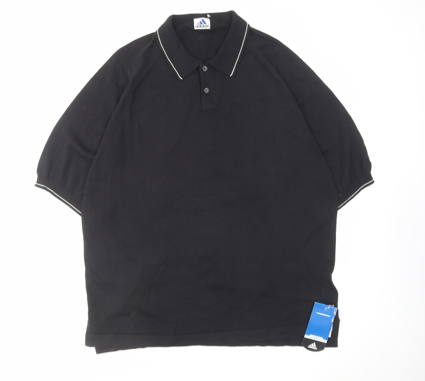 adidas Mens Black Cotton Polo Size XL Collared Button