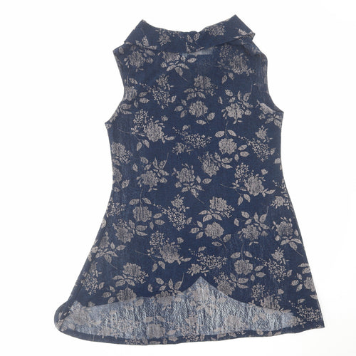 Apricot Womens Blue Floral Polyester A-Line Size 8 Roll Neck Pullover