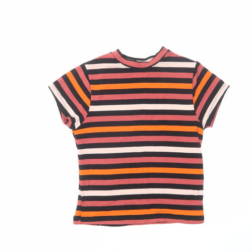 NUON Womens Multicoloured Striped Viscose Basic T-Shirt Size S Crew Neck