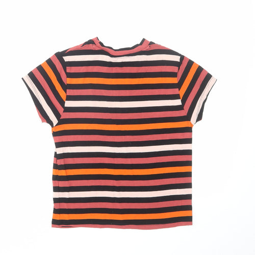 NUON Womens Multicoloured Striped Viscose Basic T-Shirt Size S Crew Neck