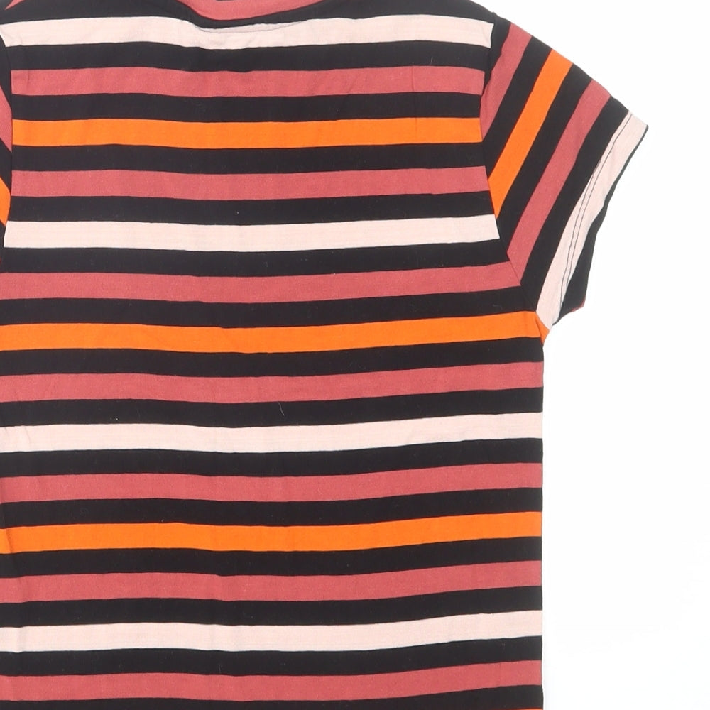 NUON Womens Multicoloured Striped Viscose Basic T-Shirt Size S Crew Neck