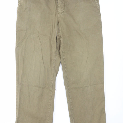 Emidio Tucci Mens Green Cotton Chino Trousers Size 34 in L28 in Regular Zip