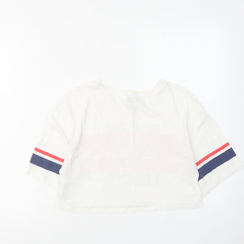 H&M Womens White Cotton Cropped T-Shirt Size XS Crew Neck