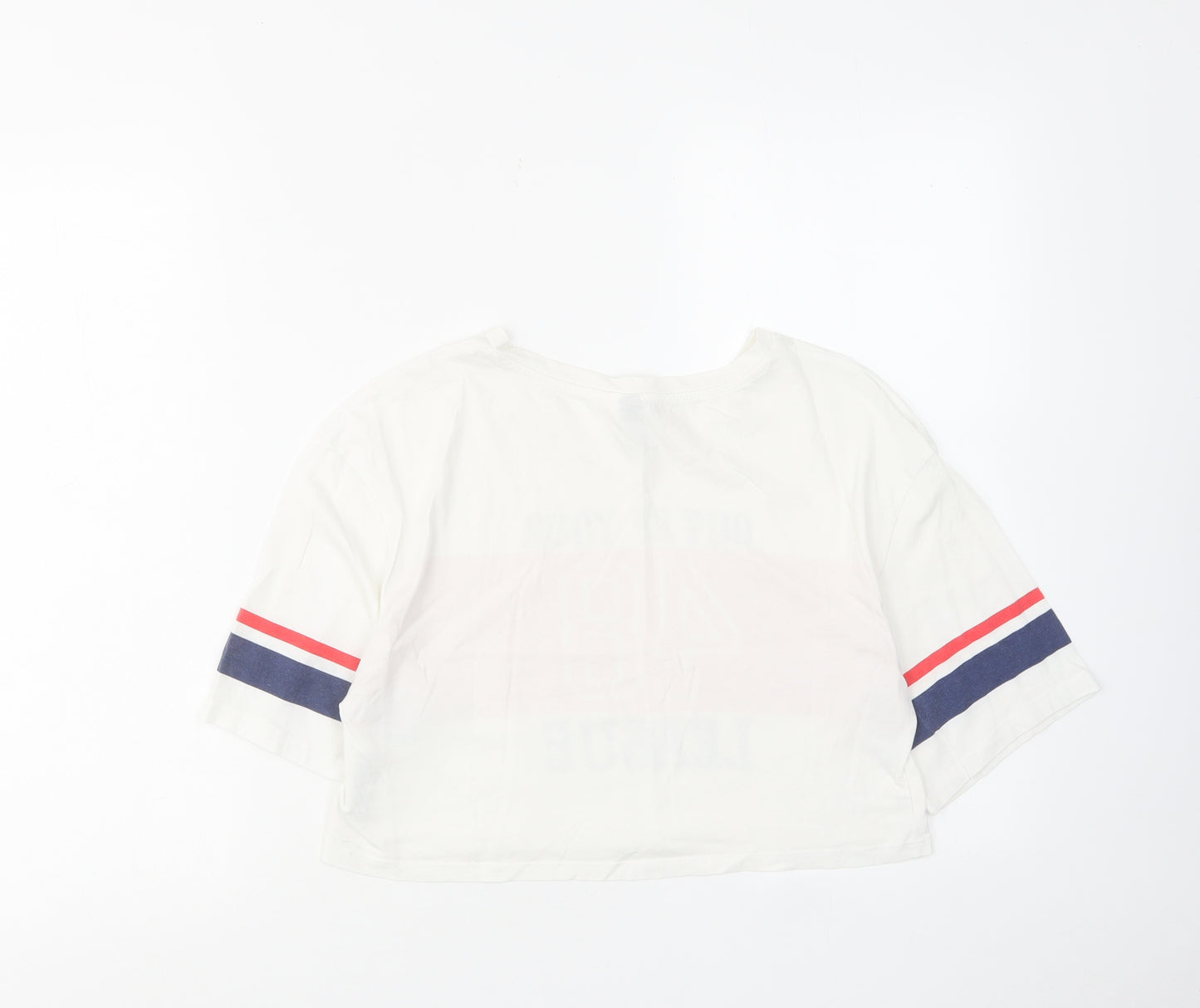 H&M Womens White Cotton Cropped T-Shirt Size XS Crew Neck