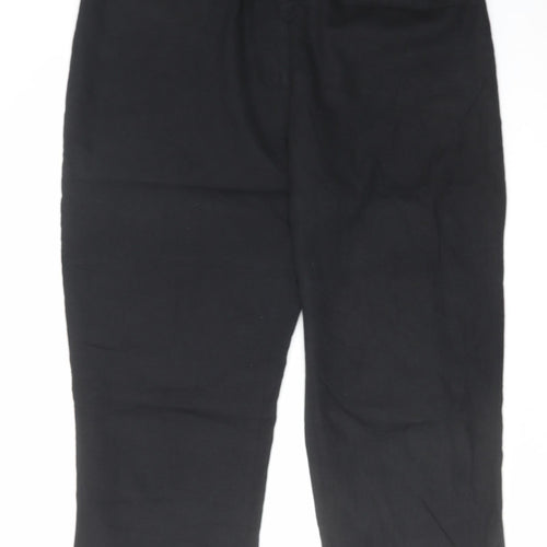 Jennifer & Grace Womens Black Linen Cropped Trousers Size 18 L25 in Regular Hook & Eye