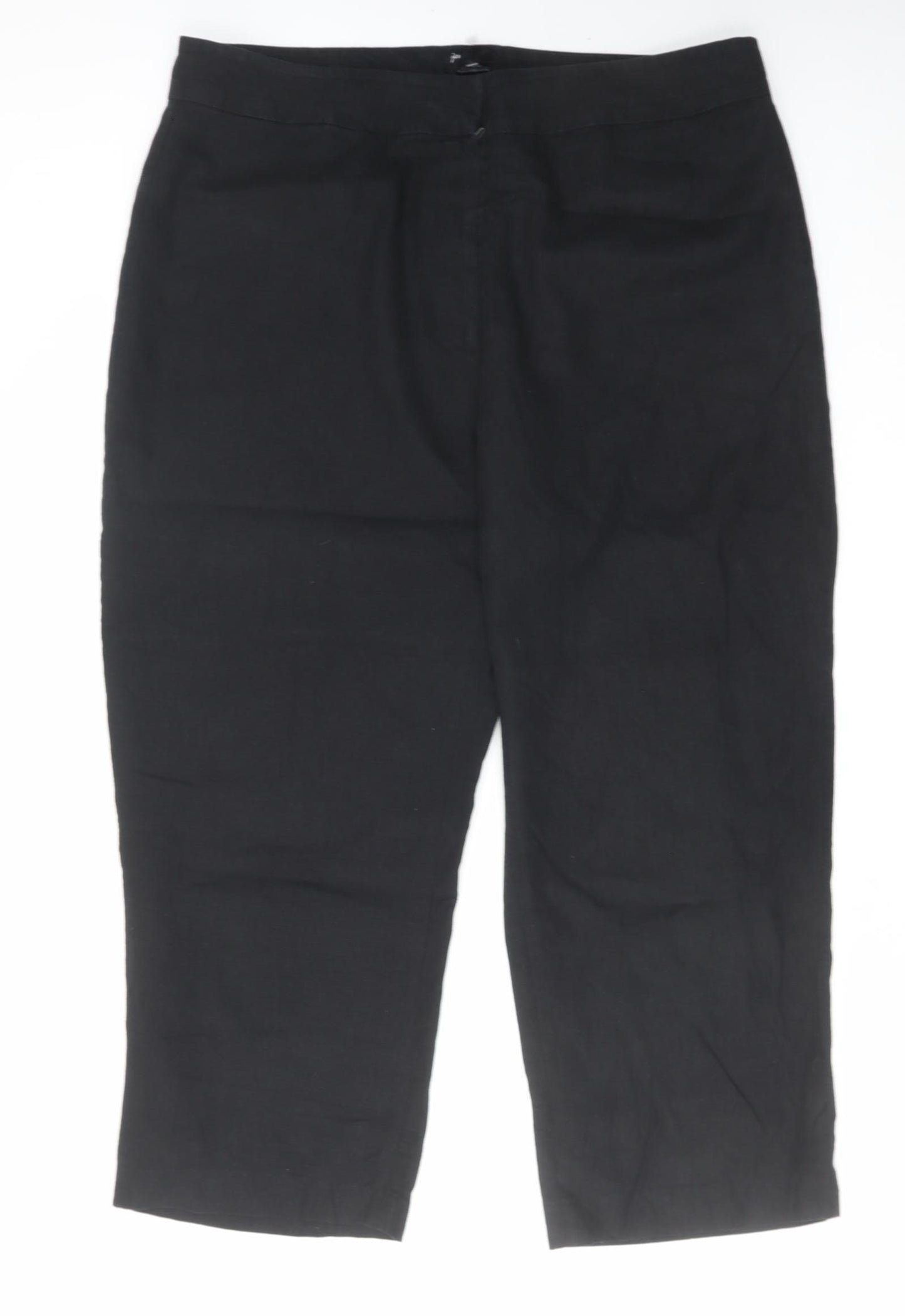 Jennifer & Grace Womens Black Linen Cropped Trousers Size 18 L25 in Regular Hook & Eye