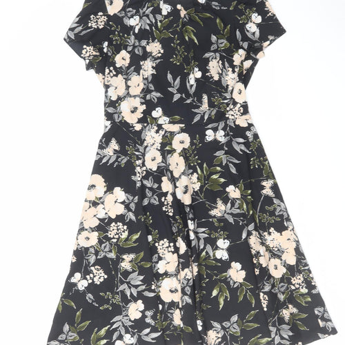 Billie & Blossom Womens Black Floral Polyester A-Line Size 12 Round Neck Zip