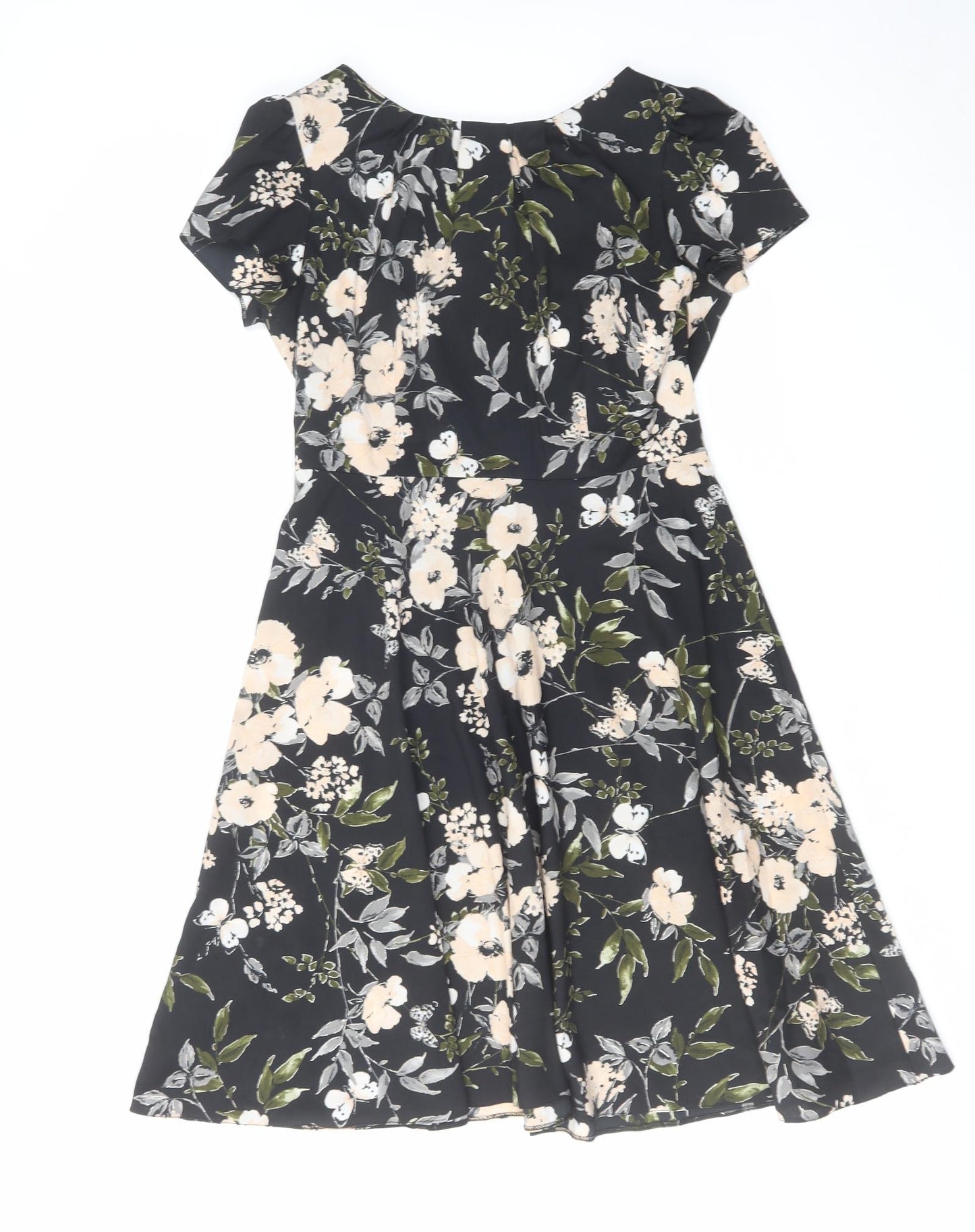Billie & Blossom Womens Black Floral Polyester A-Line Size 12 Round Neck Zip