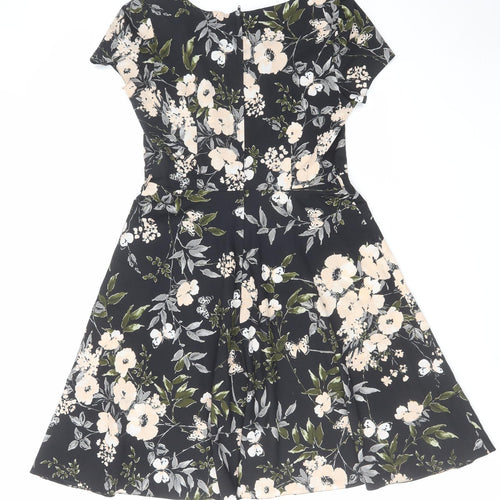 Billie & Blossom Womens Black Floral Polyester A-Line Size 12 Round Neck Zip