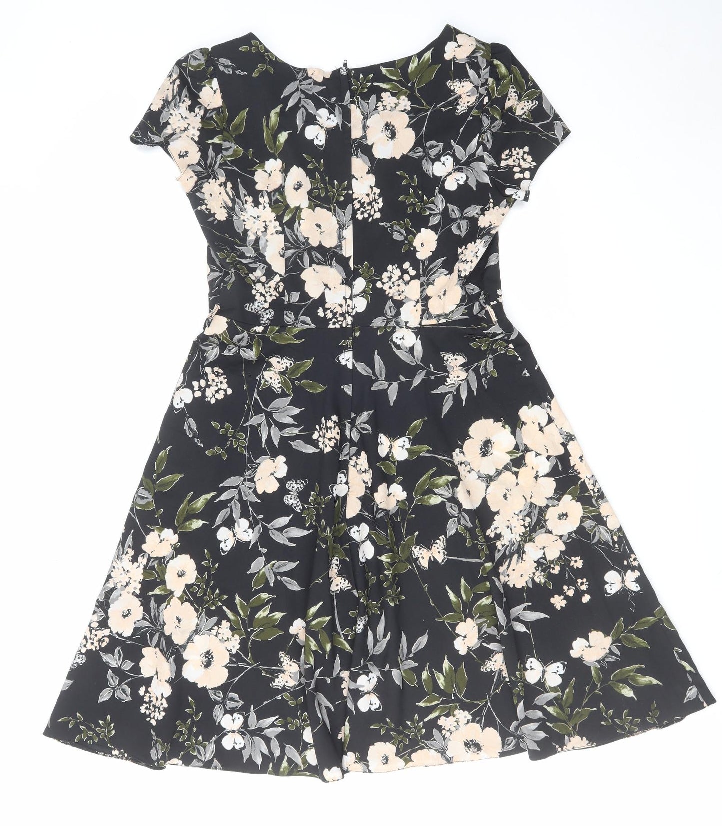 Billie & Blossom Womens Black Floral Polyester A-Line Size 12 Round Neck Zip