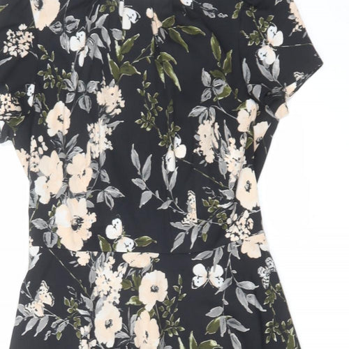 Billie & Blossom Womens Black Floral Polyester A-Line Size 12 Round Neck Zip