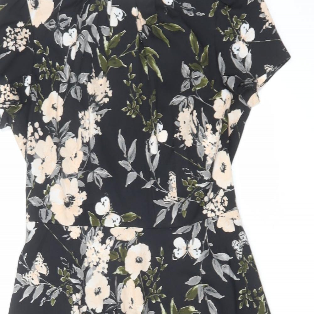 Billie & Blossom Womens Black Floral Polyester A-Line Size 12 Round Neck Zip
