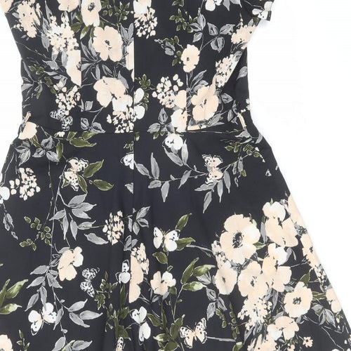 Billie & Blossom Womens Black Floral Polyester A-Line Size 12 Round Neck Zip
