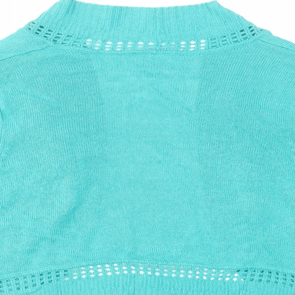 Warehouse Womens Green V-Neck Viscose Cardigan Jumper Size L - Cropped