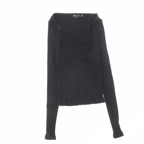 Warehouse Womens Black Cotton Basic Blouse Size 12 Square Neck