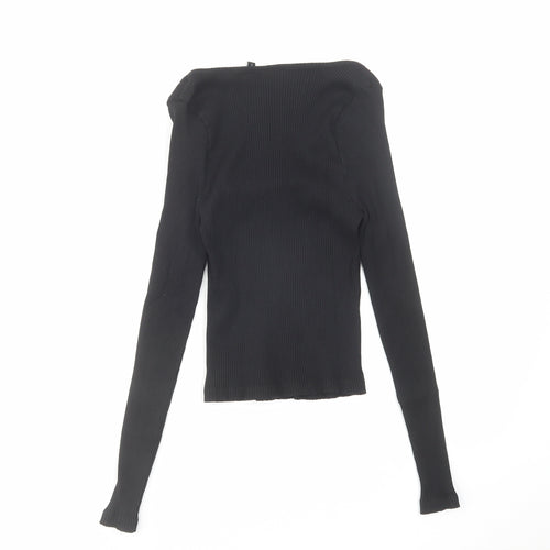 Warehouse Womens Black Cotton Basic Blouse Size 12 Square Neck
