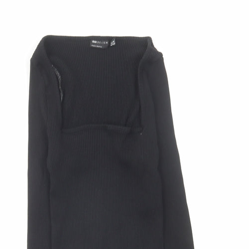 Warehouse Womens Black Cotton Basic Blouse Size 12 Square Neck