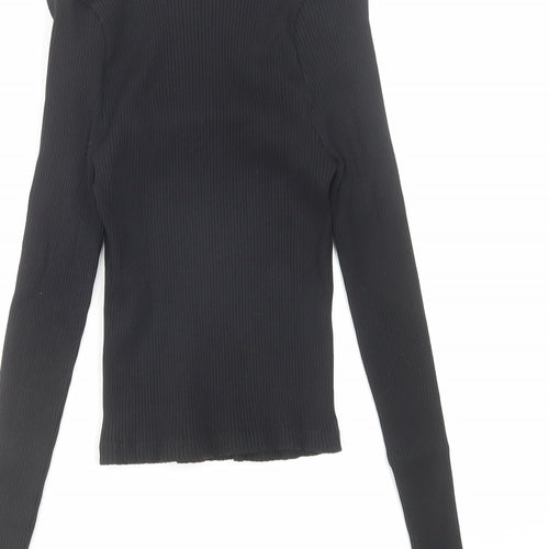 Warehouse Womens Black Cotton Basic Blouse Size 12 Square Neck